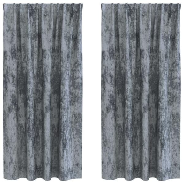 Sammet Gardiner - Silvergrå - 175x140 cm - Öljett - Maskintvättbara