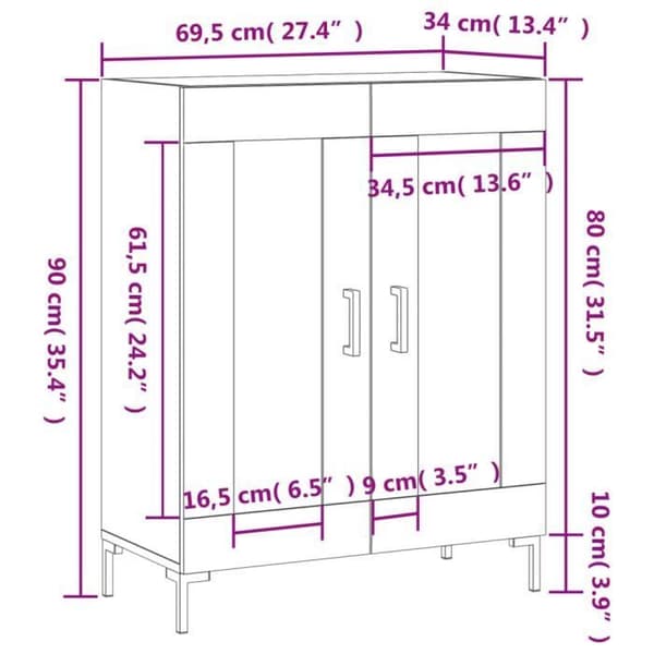 vidaXL Buffé eksonoma 69,5x34x90 cm ingenjörsträ 830199
