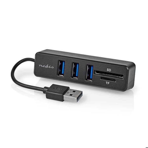 USB-hub - NEDIS - USB 2.0-hub med 3 portar - Kompakt - Mångsidig - microSD/SD-läsare