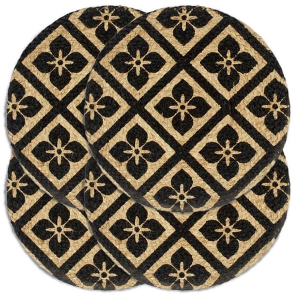Napperon 4 st Svart 38 cm Rund Jute