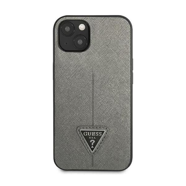 Coque - Guess - Saffiano Triangle Logo - Argent - iPhone 14 Plus - Skydd mot stötar
