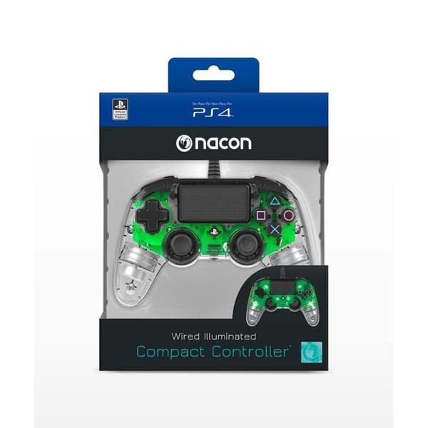 Manette filaire Compact Controller Nacon transparent grön för PS4 kompatibel med PC