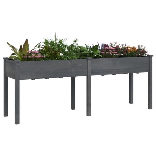 vidaXL planteringskar med grått foder 203x53x76 cm massivt granträ 364241
