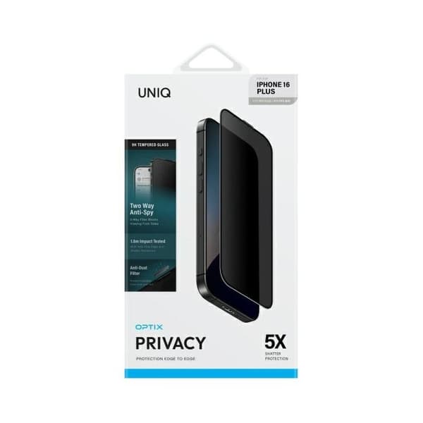 Härdat glas för iPhone 16 Plus UNIQ Optix Privacy med applicator