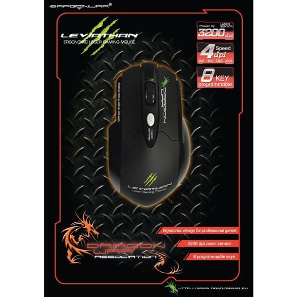 Dragon War Leviathan Gaming Mouse - Laserteknik - 9 programmerbara knappar - 3200 dpi upplösning