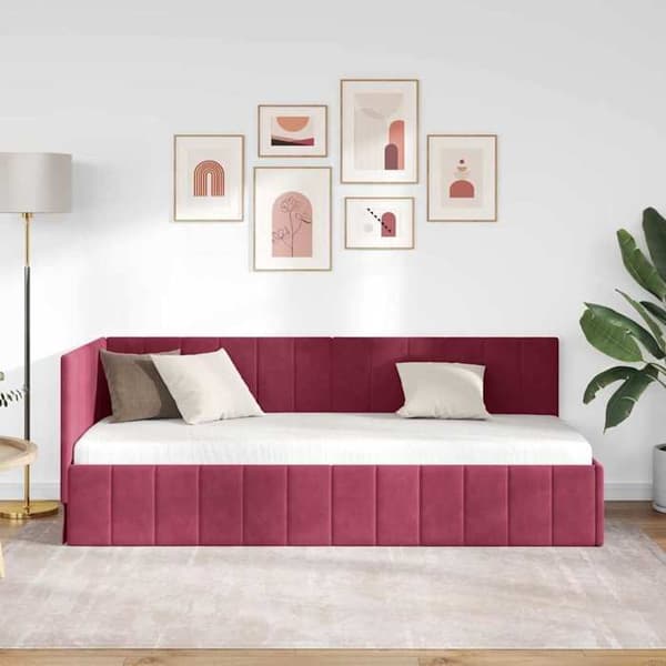 vidaXL Hörnsängram Bordeaux 80 cm x 200 cm Sammet 42016291