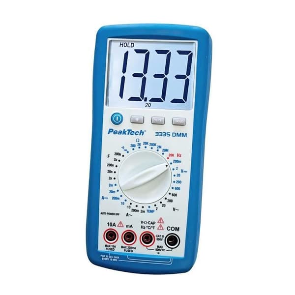 PeakTech 3335 digital multimeter med extra stor LCD-skärm, bärbar multimeter, voltmeter, spänningstestare