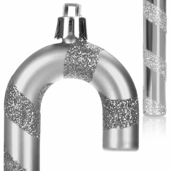 Julgranshängare - COM-FOUR - CF13507 - Sockerstång - Silver/Vit - Set om 4