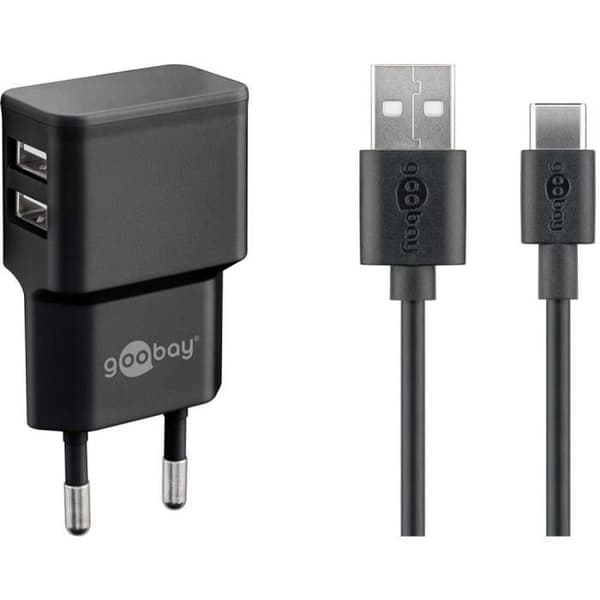 USB-laddare - GOOBAY - 44986 - USB-C™ - 2 x USB 2.0 - Max. ström 2.4 A