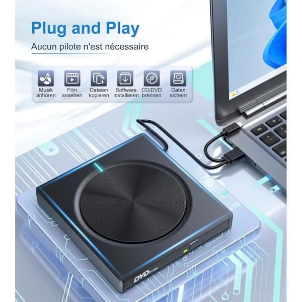 Extern CD/DVD-läsare - GENERISK - Umaniy - USB 3.0 - Typ-C - Plug & Play