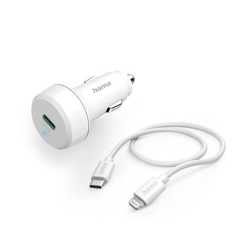 AUTOLADDARE. SNABB MED LIGHTNING PD-KABEL, 20 W, 1 M, VIT HAMA 0