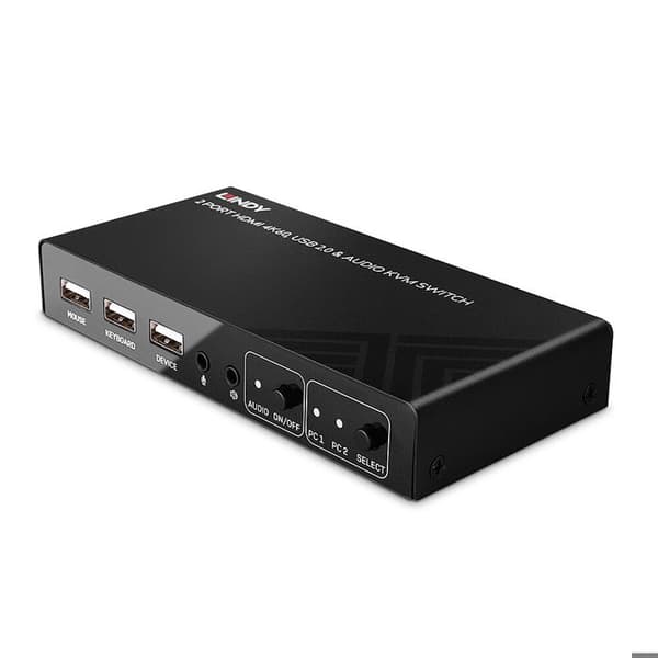 KVM-switch - Lindy - 2 portar - HDMI 4K60 - USB 2.0 - Ljud