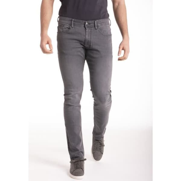 GRÅ TVÄTTADE JEANS, 5 fickor, rak passform, normal midja, grå stone washed stretch denim med mustascher, 98% bomull, elastan