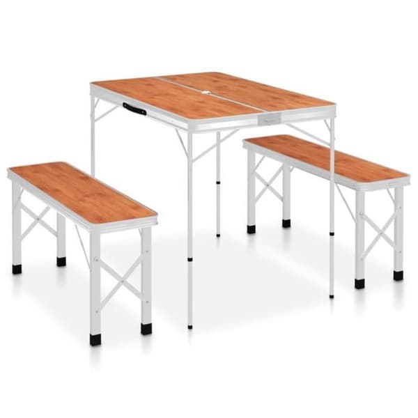 vidaXL Fällbart campingbord med 2 bänkar Aluminium Brun
