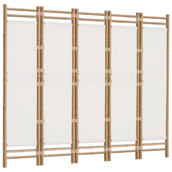 vidaXL Vikbar rumsavdelare 5 paneler 200 cm bambu och duk 350625