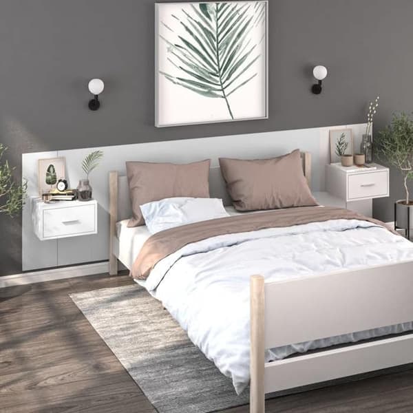 vidaXL Väggmonterat Sängbord Vit 810971