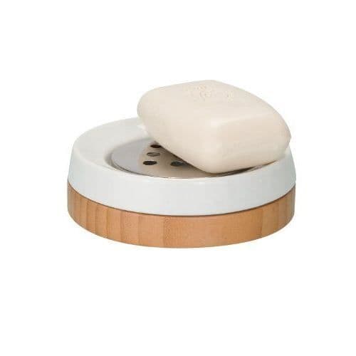 Tvålkopp - WENKO - Bambu - Vit keramik - Ø 12,1 cm - Brun - Vit