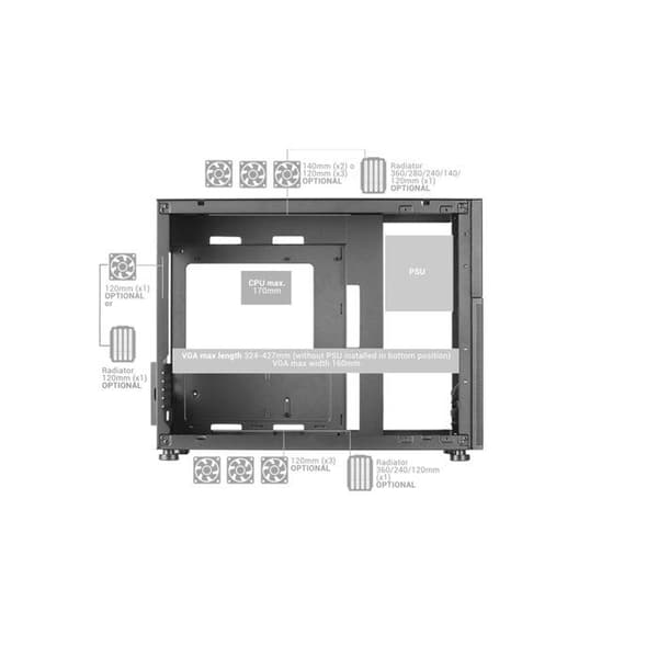 PC-chassi Micro-ATX - Mars Gaming - MC-LCD - 8" IPS LCD-skärm - Härdat Glas - Svart