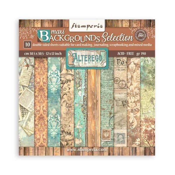 Scrapbookingpapper - STAMPERIA - Alterego Bakgrunder - 10 Ark - 30,5 cm - 190 g/m²
