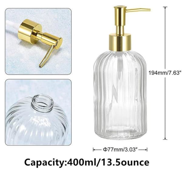 Tvålbehållare - TRIXES - HBA002 - 2-pack - Glas 400 ml - Guldpump med läcksäkerhet