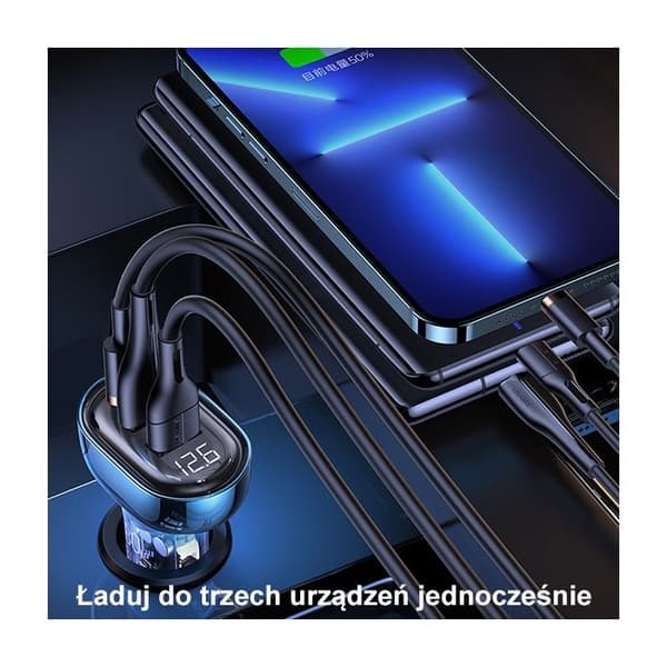 Bilaggregat - USAMS - 80W - 2xUSB + 1xUSB-C - Överhettningsskydd - Elegant design