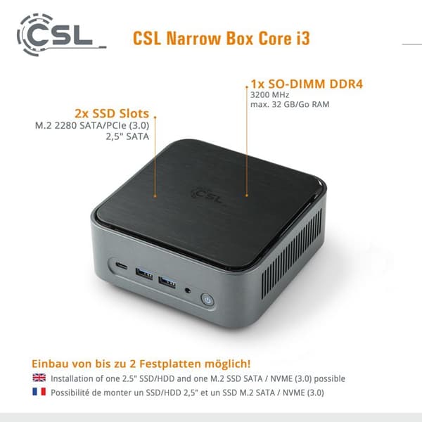 Mini PC - CSL - Smal låda - Core i3 - 32 GB RAM - 1000 GB SSD - Windows 11 Pro