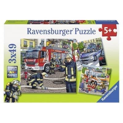 Pussel Les Secours - Ravensburger - Set med 3 pussel - 49 bitar - Fordon och maskiner