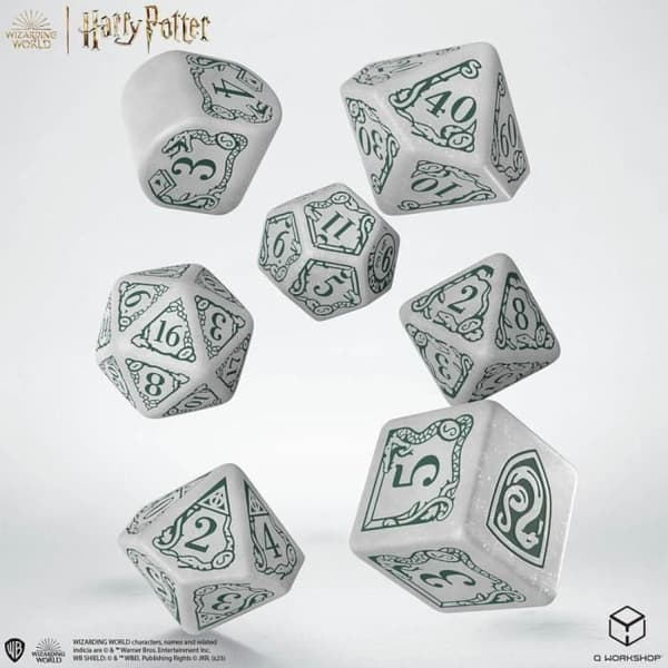 Tärningar för rollspel - Q WORKSHOP - HARRY POTTER SLYTHERIN TÄRNINGSPAKET - 7 tärningar - Vit - Hög kvalitet