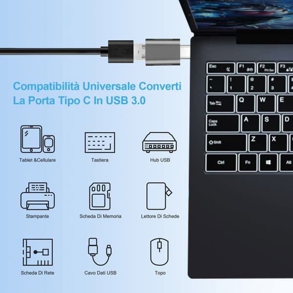HORJOR USB-C till USB-A-adapter (USB 3.0) OTG, 5 Gbps, LED, plug-and-play
