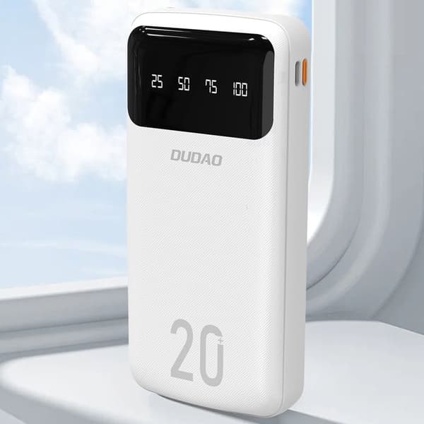 Dudao Powerbank K6Pro+ 20000mAh med inbyggda kablar USB-C microUSB iPhone Lightning - vit