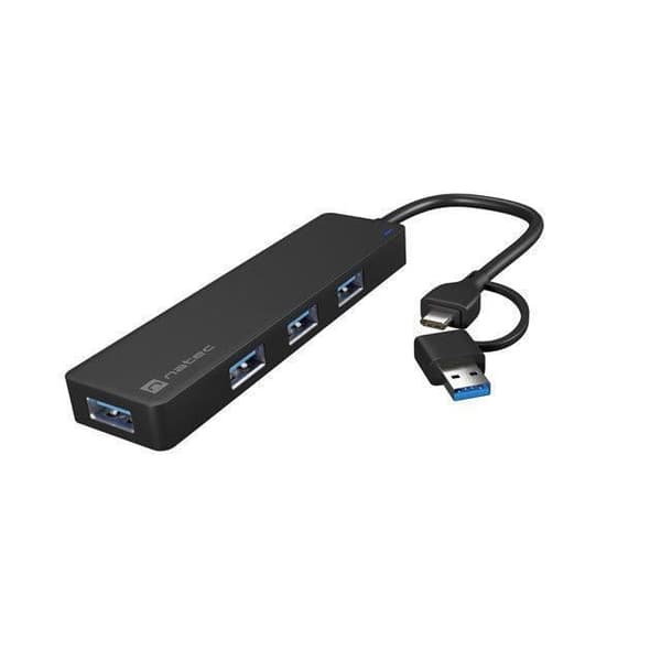 USB-Hub - Natec - Mayfly - 4 portar - USB-C och USB-A - Hög hastighet