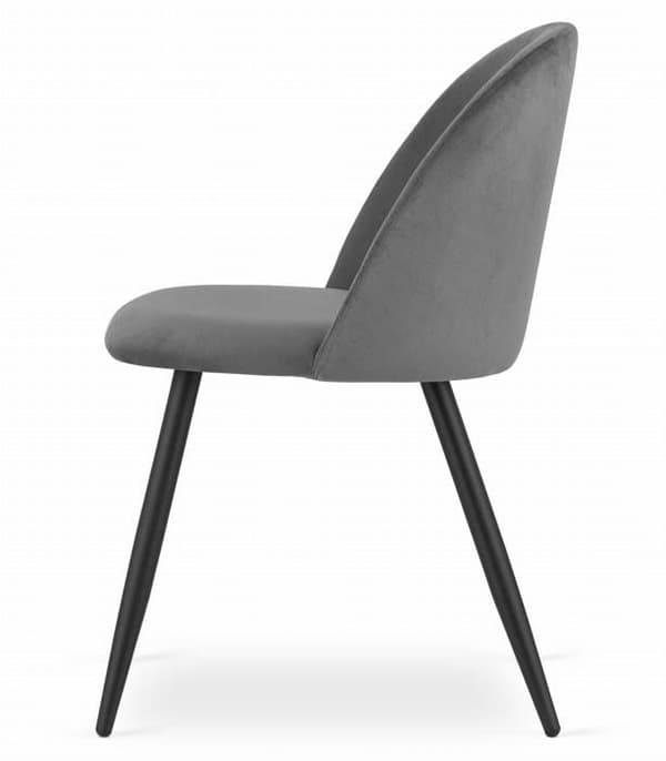 Set med 4 BELLO stolar i mörkgrå sammet, svarta metallben - samtida design