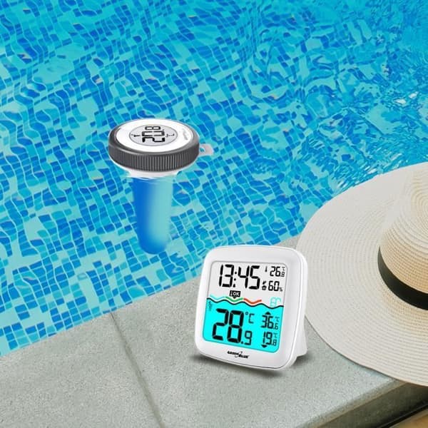 Väderstation med pooltermometer - GreenBlue - GB216 - Flytande sensor - Räckvidd 60m - Klocka