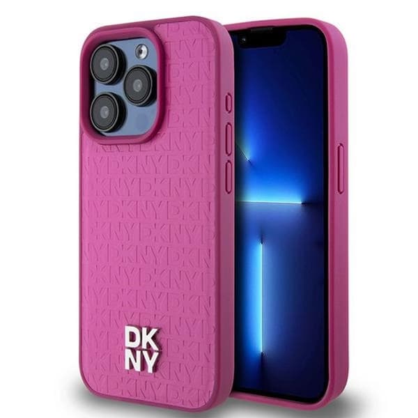 Mobilskal - DKNY - IPhone 15 Pro - Rosa - Läder monogram - Metall MagSafe-logotyp