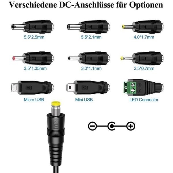 Universell 30W switchad strömförsörjning med 9 adaptermunstycken, 2000mA max.