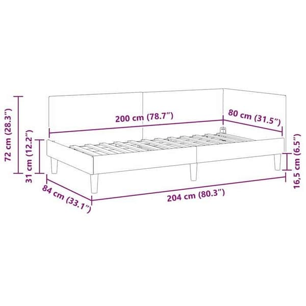 vidaXL Hörnsängram Ljusgrå 80 cm x 200 cm Sammet 42016206