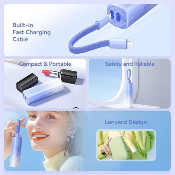 Extern batteri - VENTION - FHWL0 - 5000mAh - Typ-C - Lightning - Blå