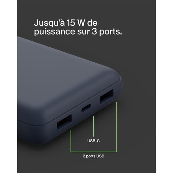 Externt batteri - BELKIN - 20 000 mAh - USB-A & USB-C - 15 W - Blå
