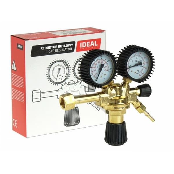 Tryckregulator gas - Ideal - Argon/CO2 - Flöde 30 l/min (CO2) - Flöde 32 l/min (Argon) - 2 manometrar