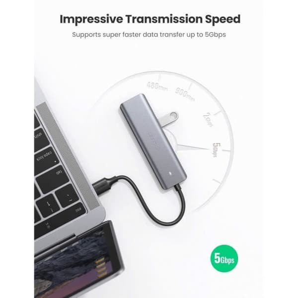 USB 3.0-hubb - UGREEN - 4 portar - Micro USB-strömförsörjning - LED-indikator - 5 Gbps