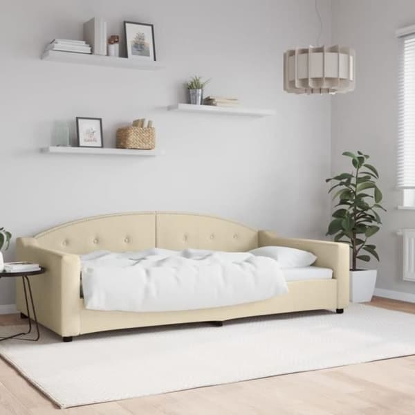 vidaXL Dagbädd grädde 100x200 cm tyg 354192
