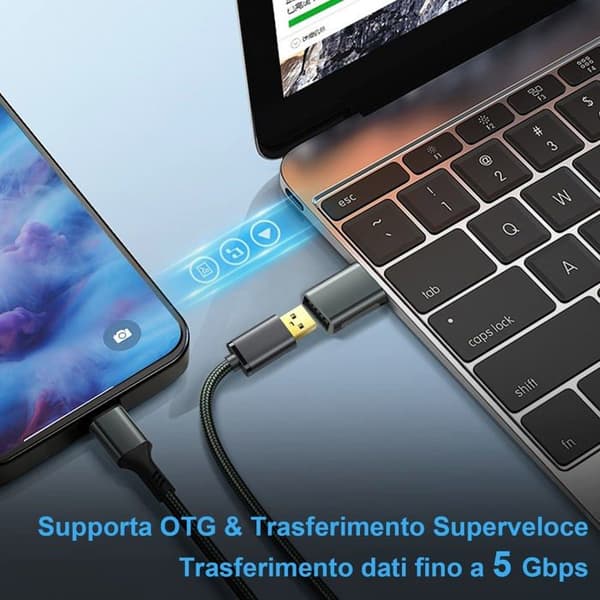HORJOR USB-C till USB-A-adapter (USB 3.0) OTG, 5 Gbps, LED, plug-and-play