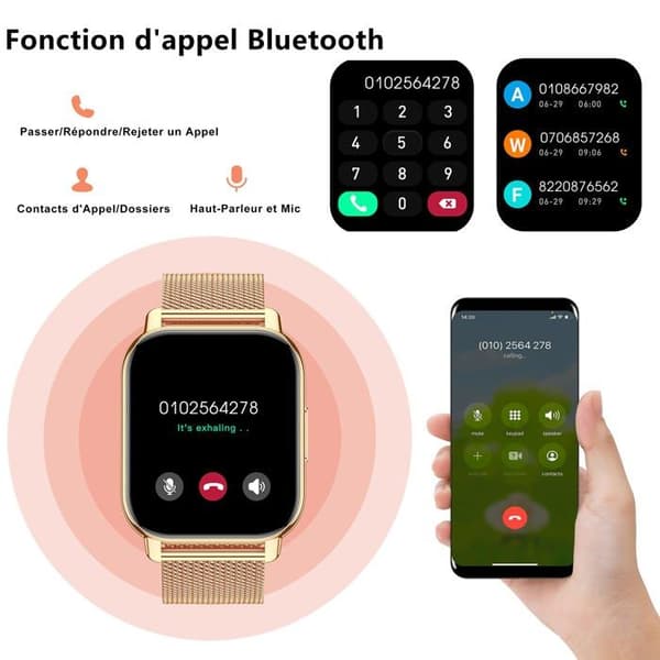 Popglory P66 Unisex smartklocka 1.85" Bluetooth Gul - Samtal, SpO2, HF, Tryck, 100+ sporter
