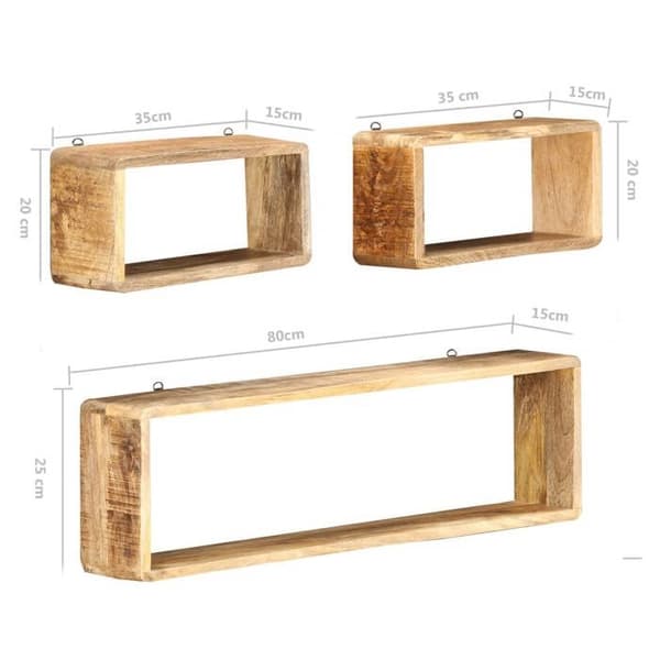 vidaXL Kubhyllset 3 st i solid mangoträ 285844