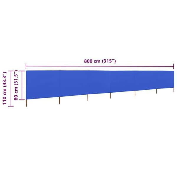 vidaXL 6 Panel Room Divider Tyg 800 x 80 cm Azurblå