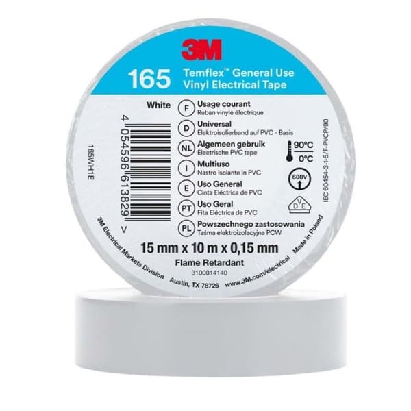 Temflex™ 165 vit isoleringstejp 10 m x 15 mm - 3M
