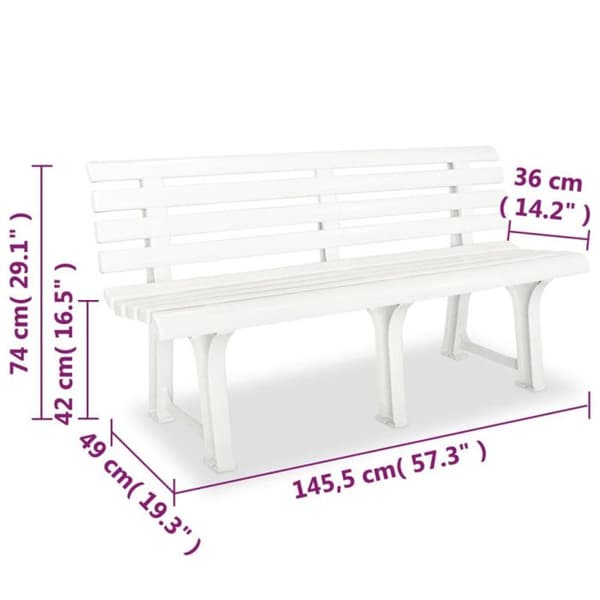 vidaXL Trädgårdsbänk 145,5 cm Plast Vit 43583