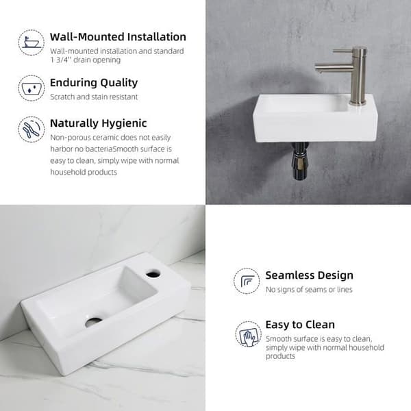 Lavabo - Ibergrif - M41102-R - Keramik - Vit - Rektangulär - Vägghängd