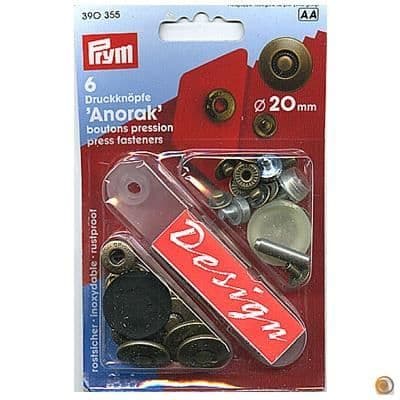 Tryckknapp Anorak - PRYM - Brons - 20 mm - Rostfritt stål - 6 delar
