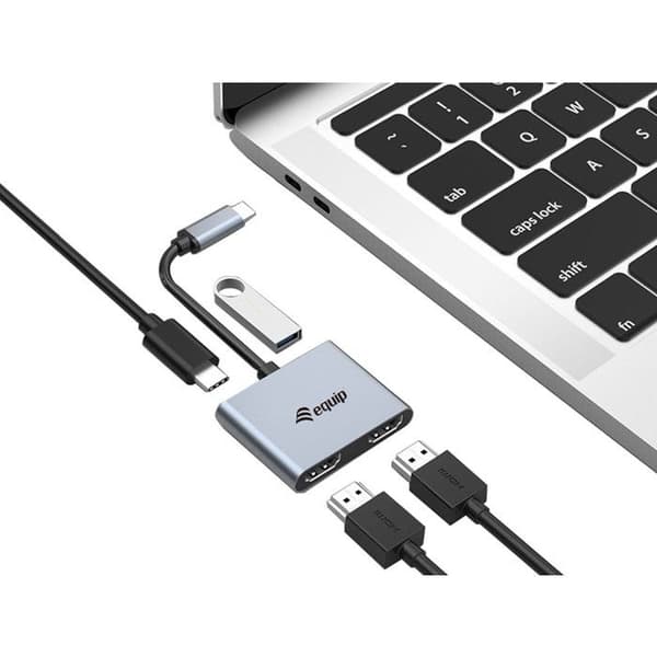 USB-hubb - EQUIP - 133484 - 4K - USB 3.0 - 100W USB PD - Grå